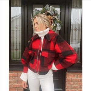 H&M NWT RED BLACK CHECKERED BOXY JACKET 🖤❤️